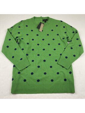 J.Crew Italian Cashmere Sweater Women’s L Green Blue Polka Dot Crewneck